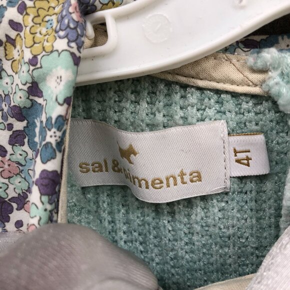 Sal & Pimenta Mint Jumper Girls 4T Collared Sweater Waffle Knit Ruffle - Picture 6 of 9